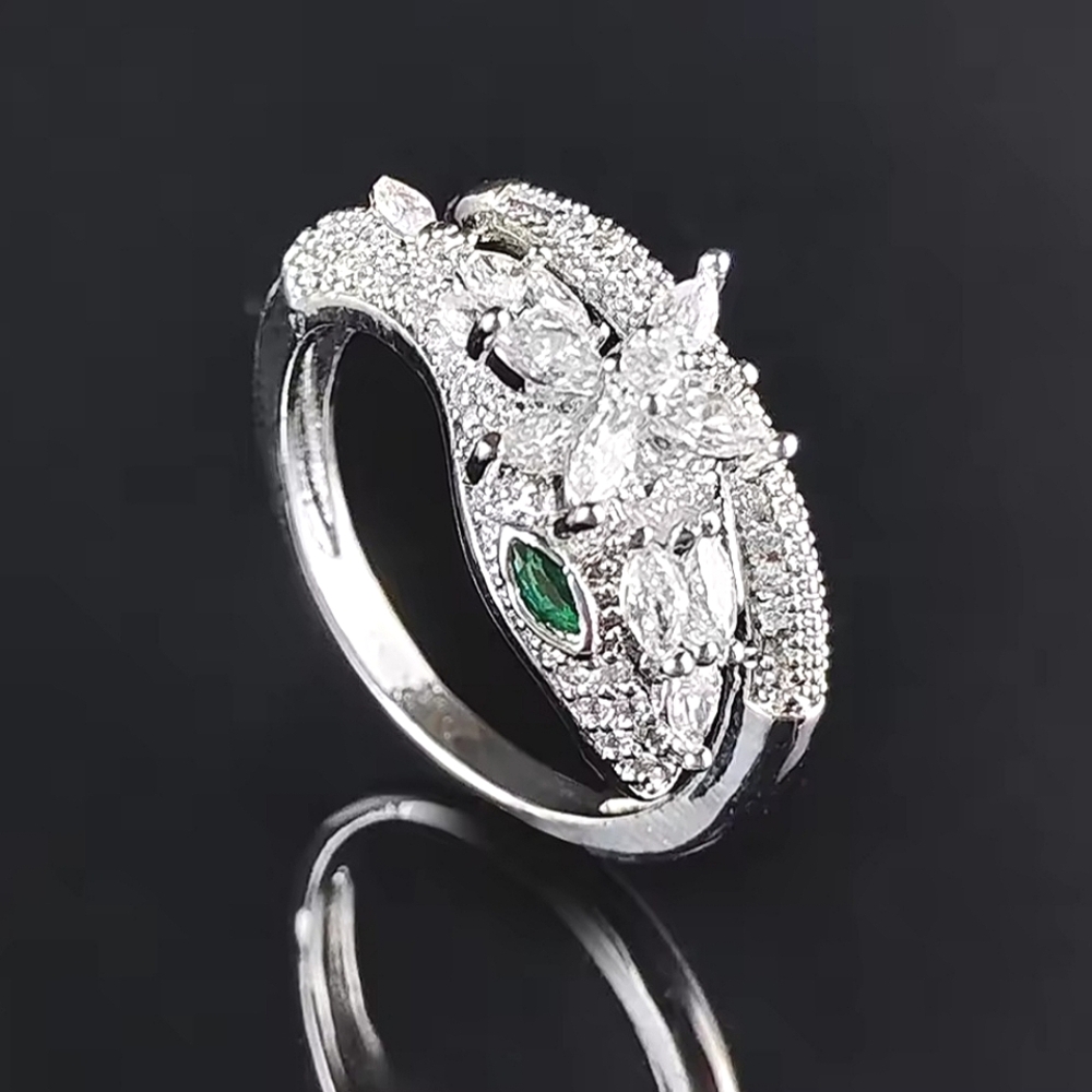 Unique Silver Serpent Snake Zircon Crystal Ring